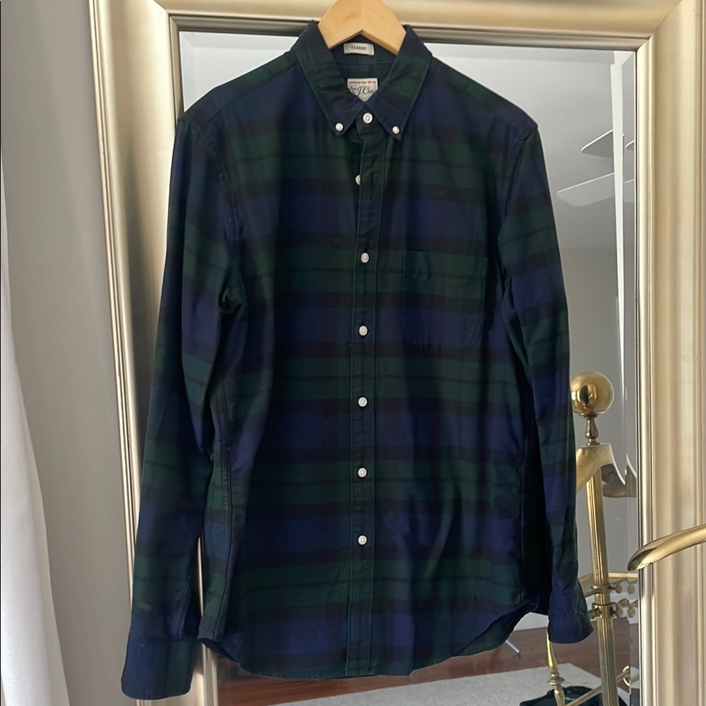 J. Crew Green and Blue Casual Button Down Shirt